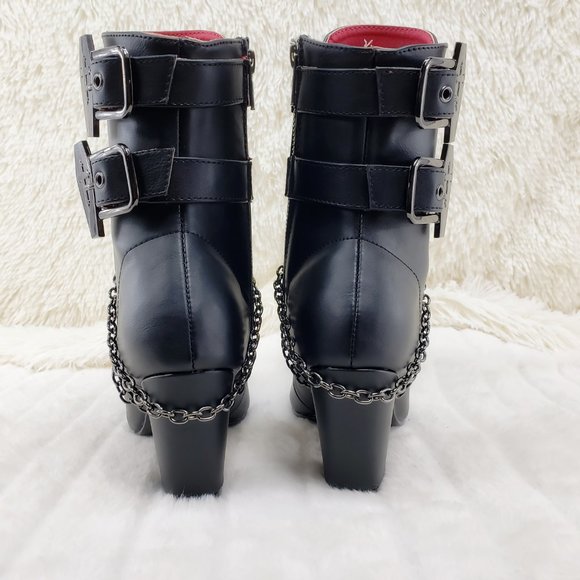 Vivika Goth Granny Ankle Boots Coffin Straps & Chain - Picture 7 of 16